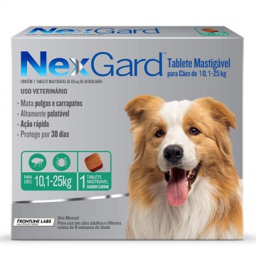 Antipulgas e Carrapatos NexGard para Cães de 10,1 a 25kg