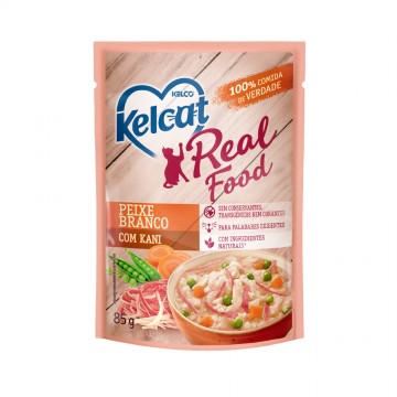 Sachê Kelcat Real Food para Gatos Peixe Branco com Kani 85g