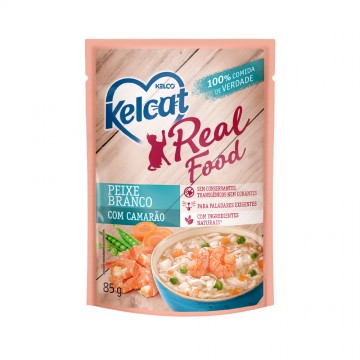 Sachê Kelcat Real Food para Gatos Peixe Branco com Camarão - 85g