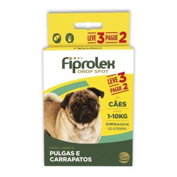 Combo Antipulgas e Carrapatos Fiprolex Cães de até 10kg - Pague 2 Leve 3