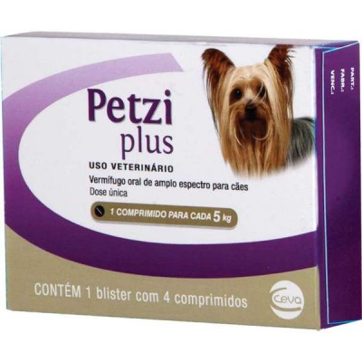 Vermífugo Petzi Plus 350 mg para Cães até 5kg - 4 Comprimidos
