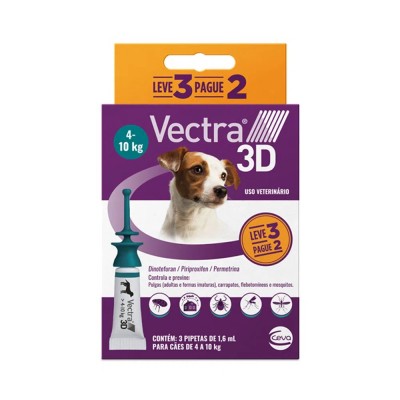 Combo Antipulgas e Carrapatos Ceva Vectra 3D para Cães de 4 a 10 Kg - 3 unidades