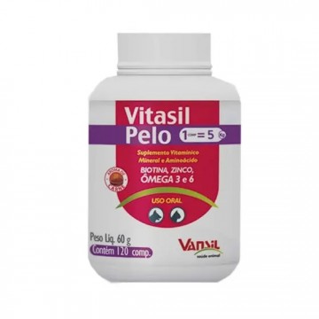 Suplemento Vitamínico, Mineral e Aminoácido Vitasil Pelo 2000 para Cães e Gatos 60g - 120 Comprimidos
