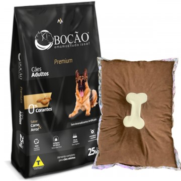 Ração Bocão Premium Cães Adultos Carne e Arroz - 25kg + Caminha de Brinde