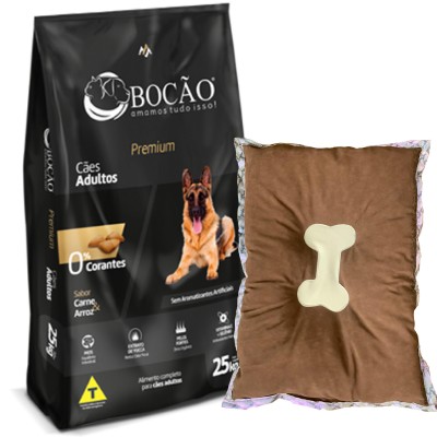 Ração Bocão Premium Cães Adultos Carne - 15kg + Caminha de Brinde