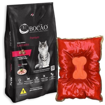 Ração Bocão Premium Gatos Castrados Frango - 10,1kg + Caminha e Areia de Brinde