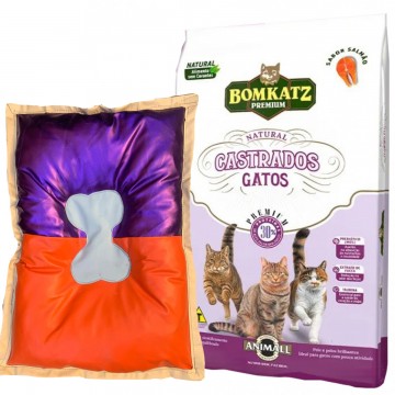 Ração BomKatz Premium Gatos Castrados Sabor Salmão - 10,1kg + Caminha de Brinde
