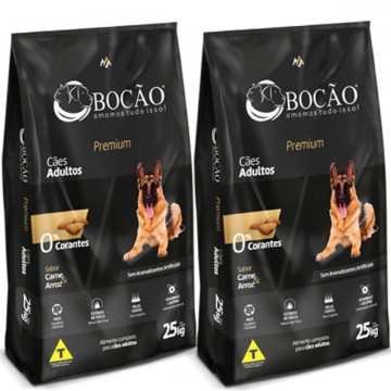2un Ração Bocão Premium Cães Adultos Carne e Arroz - 15kg cada