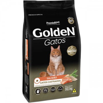 Ração Golden para Gatos Castrados Sabor Salmão - 10,1kg + Areia de Brinde