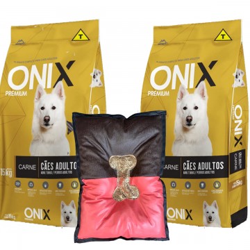 2un Ração Onix Premium Cães Adultos Carne e Arroz - Total 30kg + Caminha de Brinde