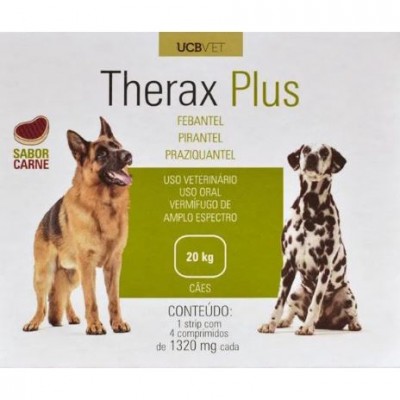 Vermifugo UCBVET Therax Plus para Cães de 20kg 1320 mg c/ 4 comprimidos