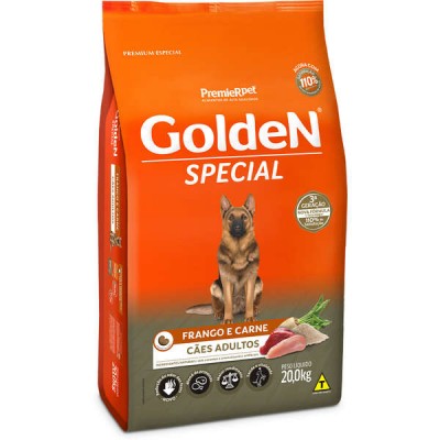 Ração Golden Special Cães Adultos Sabor Frango e Carne - 20kg + Bifinho de Brinde