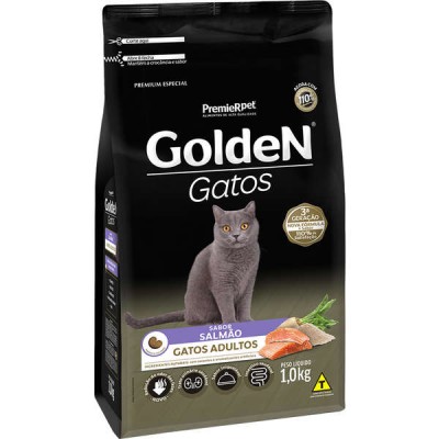 Ração Golden Gatos Adultos Sabor Salmão - 10,1kg + Areia de Brinde