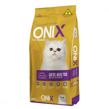 Ração Onix Premium Gatos Adultos Carne, Frango e Salmão - 20kg + Areia de Brinde