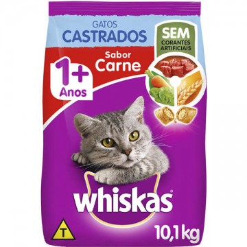 Ração Whiskas para Gatos Adultos Castrados Sabor Carne - 10,1kg