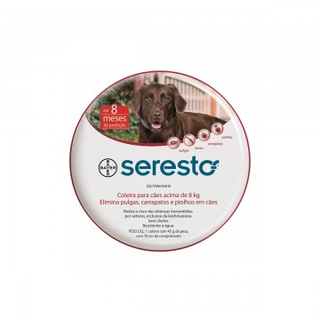 Coleira Antipulgas e Carrapatos Bayer Seresto Cães +8kg + Caminha de Brinde