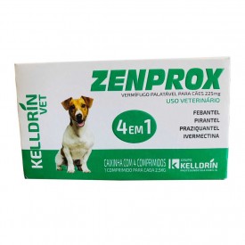 Vermífugo Zenprox Kelldrin 225mg para Cães até 2,5kg - 4 comprimidos 